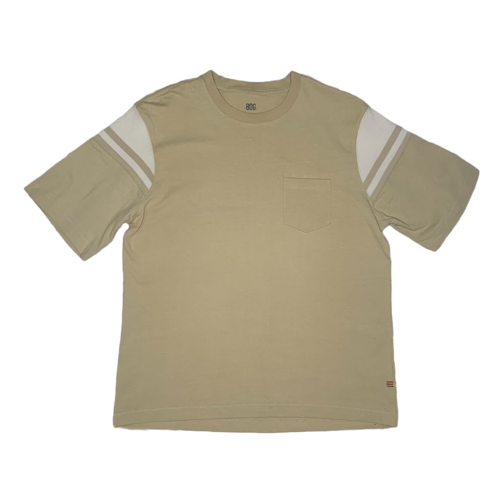 BDG Tan with white striped sleeve T-Shirt - L